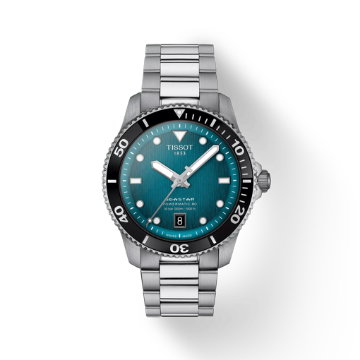 TISSOT シースター1000 パワーマティック 80 40mm の正面図・影あり