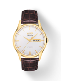 Vue de face de la montre Tissot Heritage Visodate Automatic avec ombre