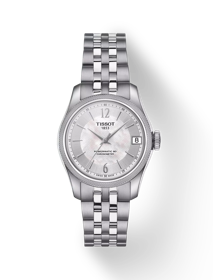Front view of the watch Tissot Ballade Powermatic 80 COSC Lady with shadow