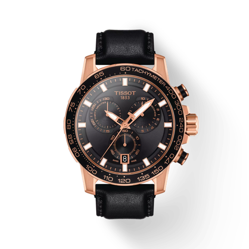 Front view of the watch Tissot Supersport Chrono with shadow