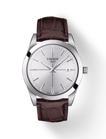 Vue de face de la montre Tissot Gentleman avec ombre