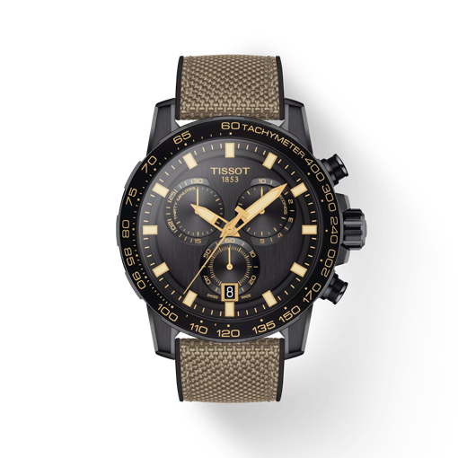 Front view of the watch Tissot Supersport Chrono with shadow