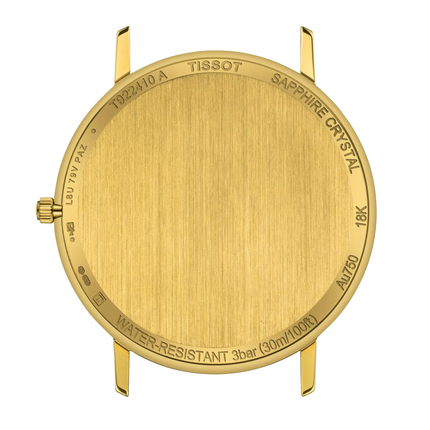 Back view of the watch case Tissot Goldrun Sapphire 18K Gold