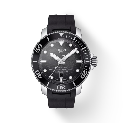Front view of the watch Tissot Seastar 2000 Professional Powermatic 80 with shadow
