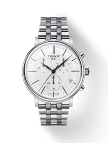 Front view of the watch Tissot Carson Premium Chronograph with shadow