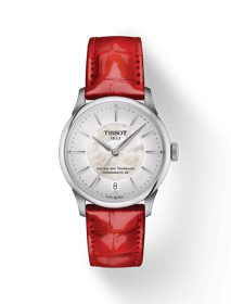Front view of the watch Tissot Chemin des Tourelles Powermatic 80 34 mm with shadow