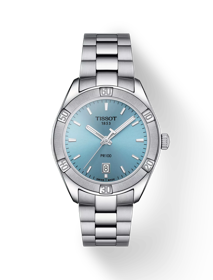 มุมมองด้านหน้าของนาฬิกา Tissot PR 100 Lady Sport Chic พร้อมเงา