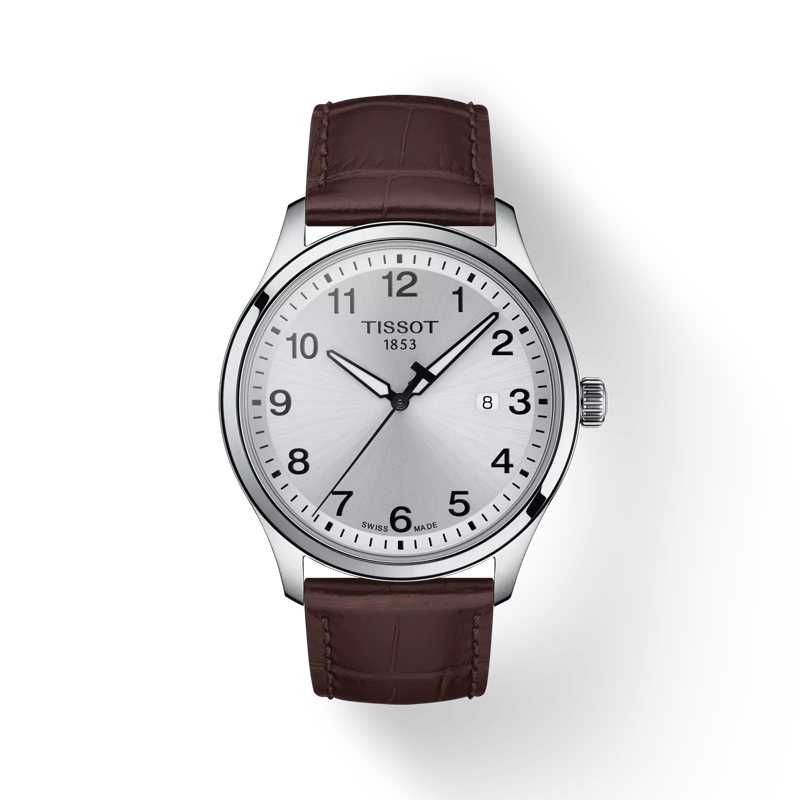 Front view of the watch Tissot Gent XL Classic with shadow