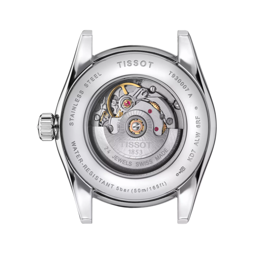 Rückansicht des Gehäuses der Uhr Tissot T-My Lady Automatic 18K Goldlünette