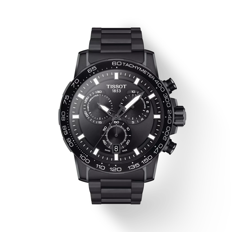 Front view of the watch Tissot Supersport Chrono with shadow