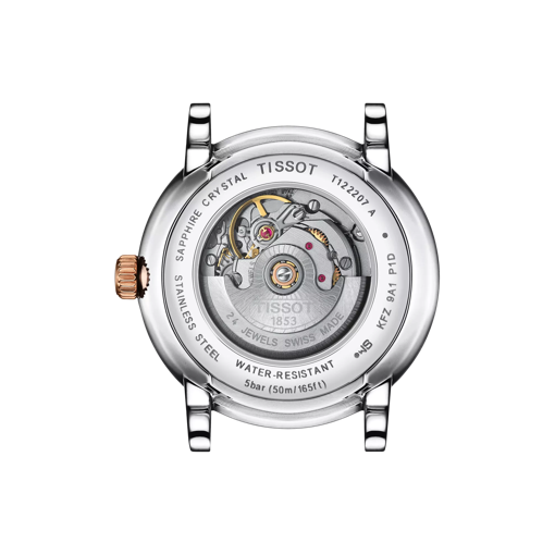 Vue arrière du boîtier de la montre Tissot Carson Premium Automatic Lady