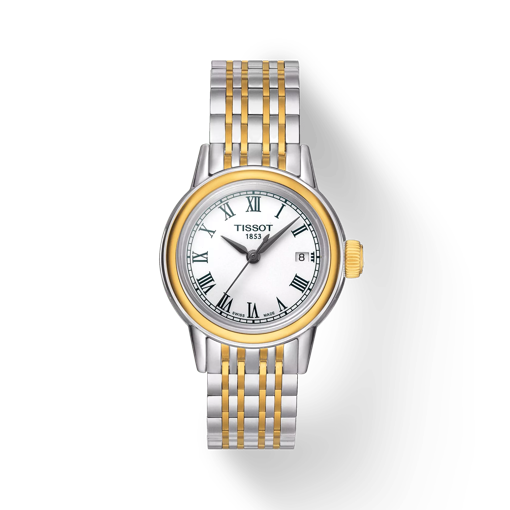 Front view of the watch Tissot Carson Lady with shadow