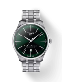 Front view of the watch Tissot Chemin des Tourelles Powermatic 80 42 mm with shadow