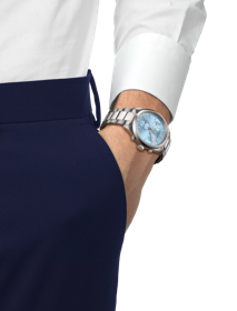 Simulation of the watch Tissot PR 100 Chronograph on a wrist