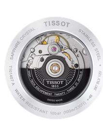 มุมมองด้านหลังของตัวเรือนนาฬิกา Tissot PR 100 Powermatic 80