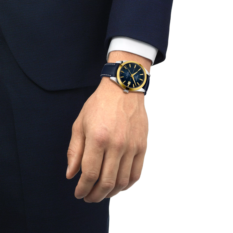 Simulation of the watch Tissot Gentleman Powermatic 80 Silicium 18K Massivgoldlünette on a wrist