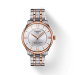 Front view of the watch Tissot Chemin des Tourelles Powermatic 80 39 mm with shadow