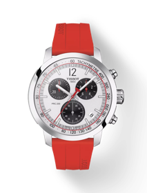 Front view of the watch Tissot PRC 200 Chronograph with shadow