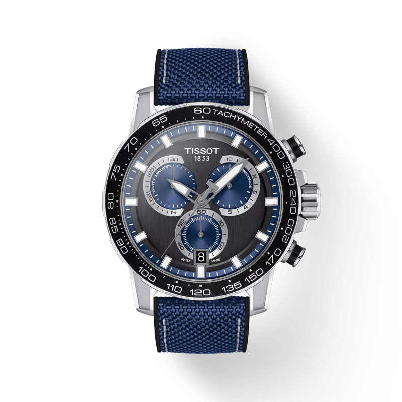 Front view of the watch Tissot Supersport Chrono with shadow