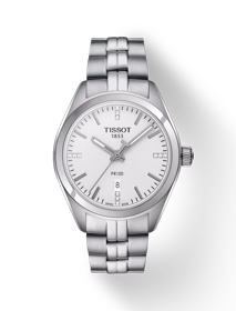มุมมองด้านหน้าของนาฬิกา Tissot PR 100 Lady พร้อมเงา