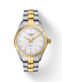 มุมมองด้านหน้าของนาฬิกา Tissot PR 100 Lady พร้อมเงา