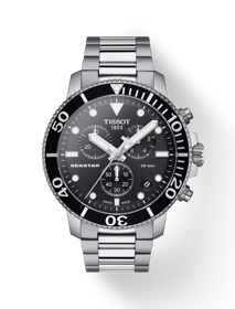 Front view of the watch Tissot Seastar 1000 Chronograph with shadow