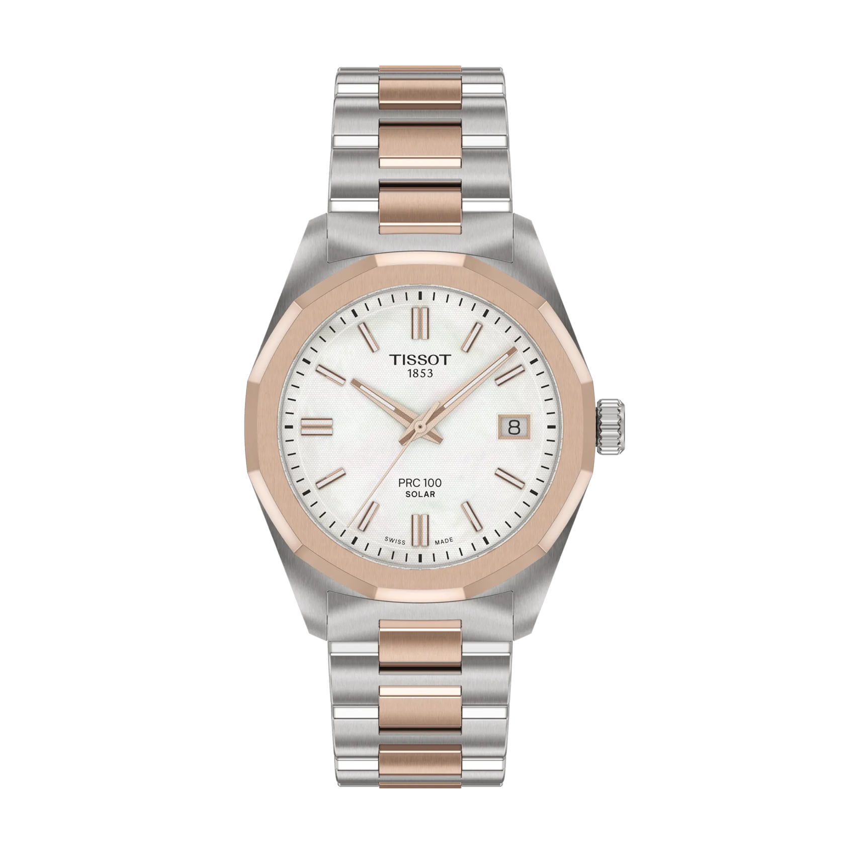 Front view of the watch Tissot PRC 100 Solar Quartz 34mm