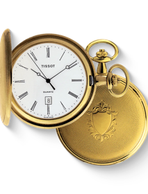 Vue de face de la montre Tissot Savonnette avec ombre