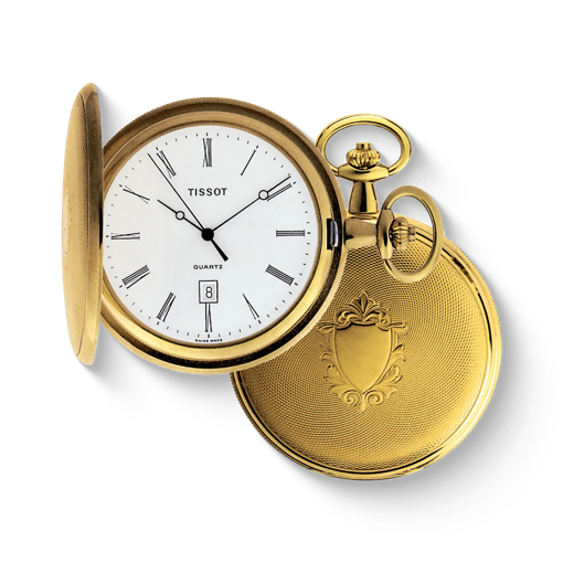 Front view of the watch Tissot Savonnette with shadow
