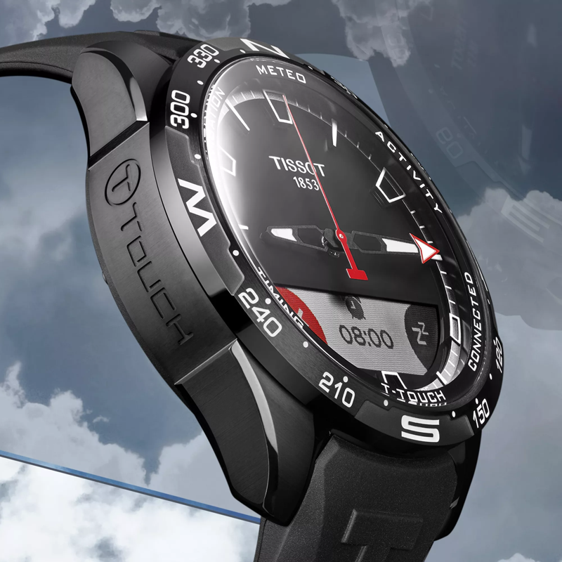 Tissot T-Touch Connect Solar watch on a colored background