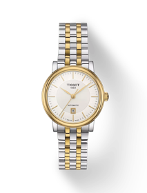 Vue de face de la montre Tissot Carson Premium Automatic Lady avec ombre