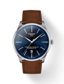 Front view of the watch Tissot Chemin des Tourelles Powermatic 80 42 mm with shadow