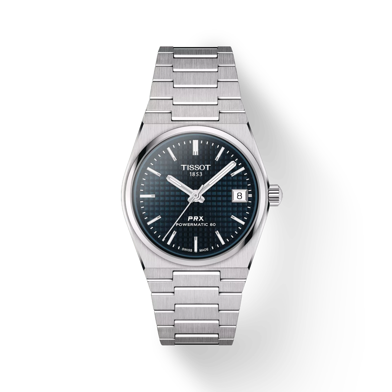 Front view of the watch Tissot PRX Powermatic 80 35mm with shadow