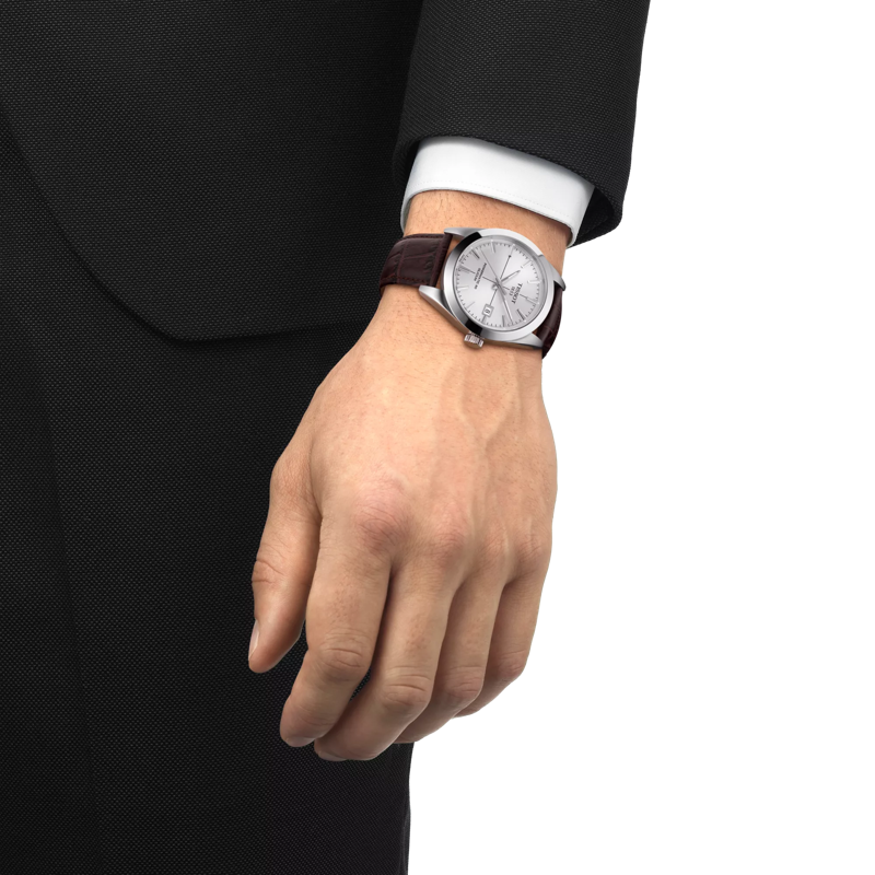 Simulation of the watch 티쏘 젠틀맨 파워매틱 80 실리시움 on a wrist