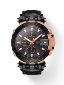 Vue de face de la montre Tissot T-Race Automatic Chronograph avec ombre