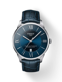 Vue de face de la montre Tissot Chemin des Tourelles Powermatic 80 avec ombre