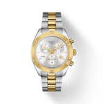Front view of the watch Tissot PR 100 Sport Chic Chronograph with shadow