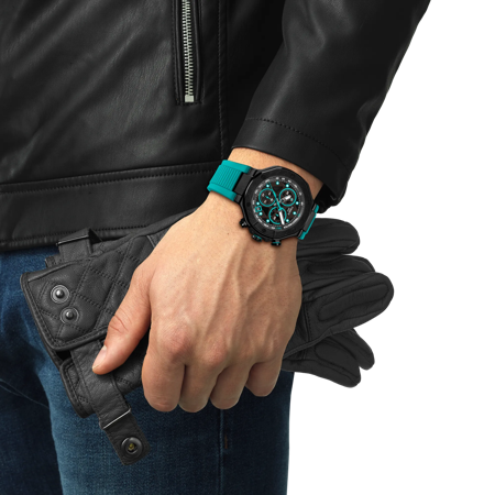 Simulation of the watch Tissot T-Race Quartz Chronograph on a wrist