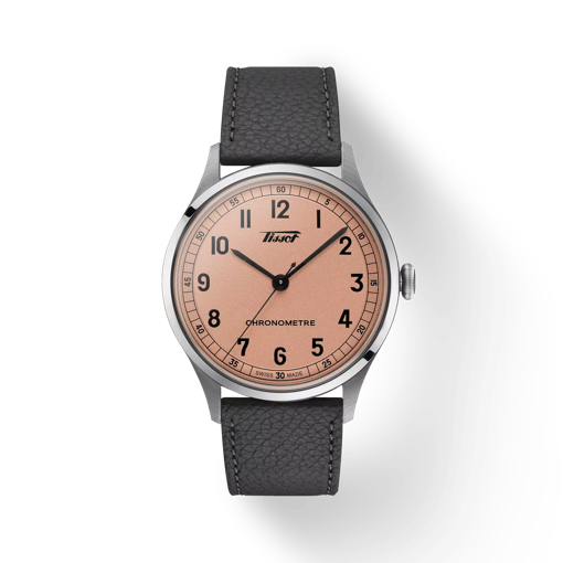 Front view of the watch Tissot Heritage 1938 Automatic COSC with shadow