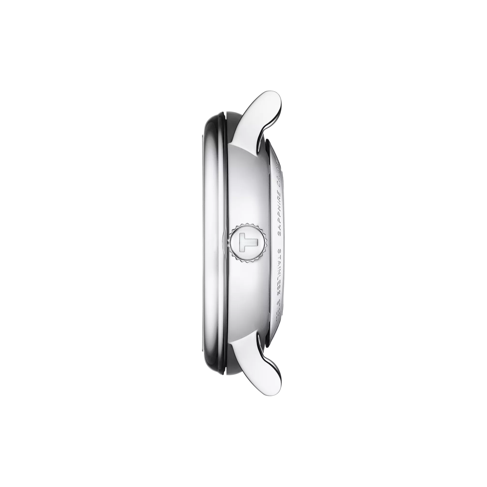 Vue de profil du boîtier de la montre Tissot Carson Premium Automatic Lady