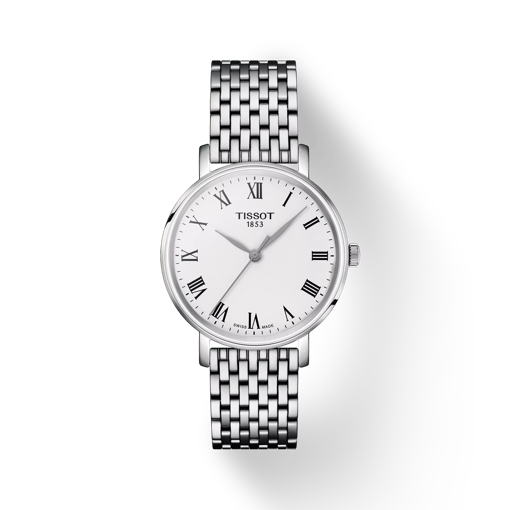 Front view of the watch Tissot Everytime 34mm with shadow