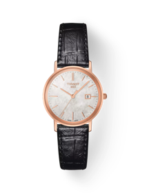 Front view of the watch Tissot Goldrun Lady 18K Gold with shadow