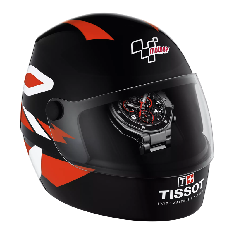 Front view of the watch Tissot T-Race MotoGP Chronograph 2022 Limited Edition with opened