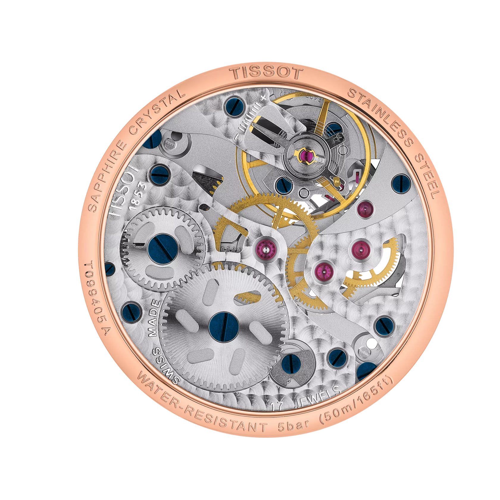 Back view of the watch case Tissot Chemin des Tourelles Squelette Mechanical
