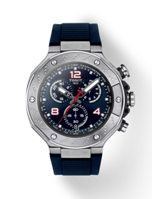Front view of the watch Tissot T-Race MotoGP™ Chronograph 2024 Limited Edition with shadow