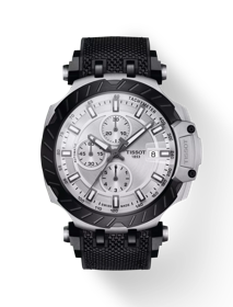 Vue de face de la montre Tissot T-Race Automatic Chronograph avec ombre