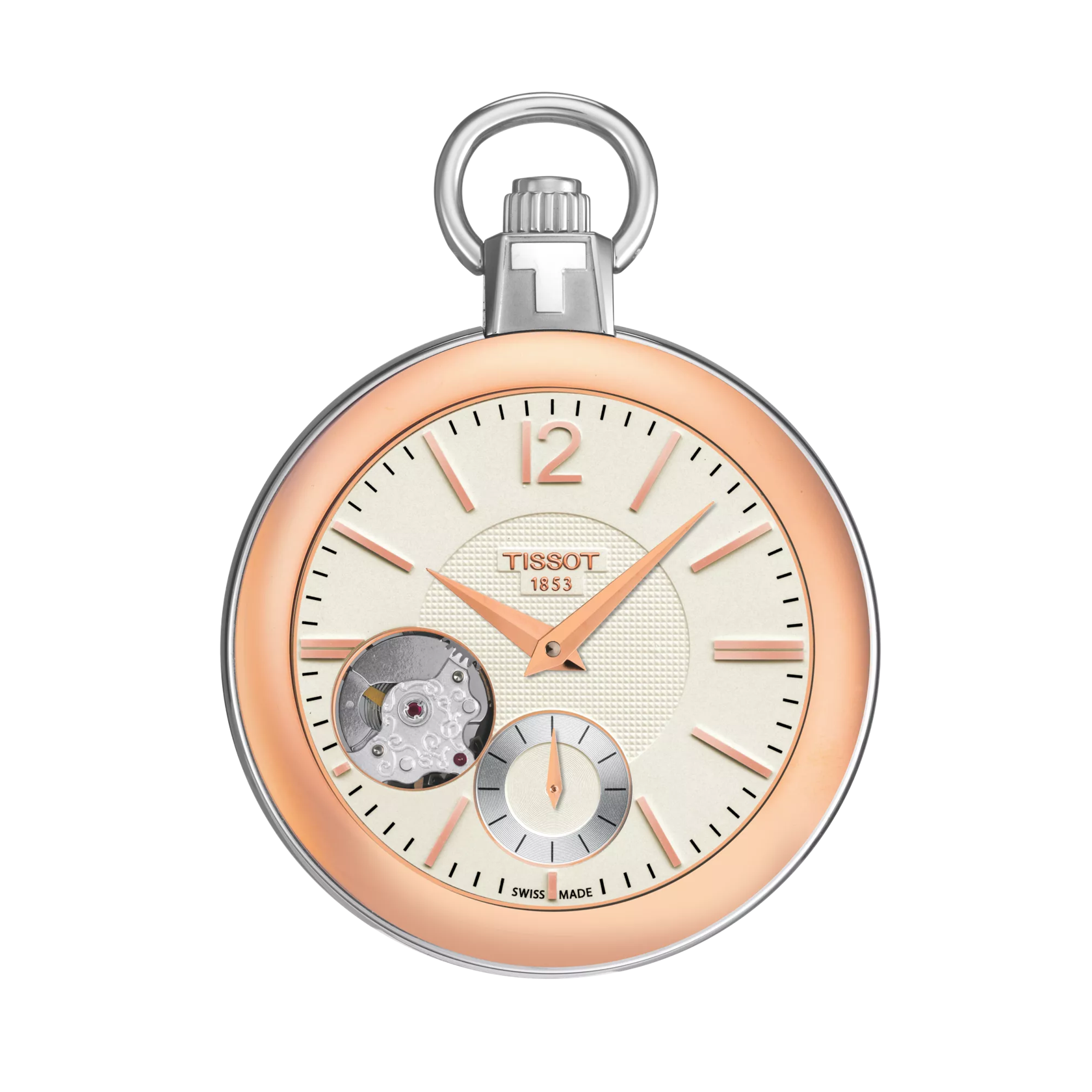 Vista frontal del reloj Tissot Pocket Mechanical Skeleton