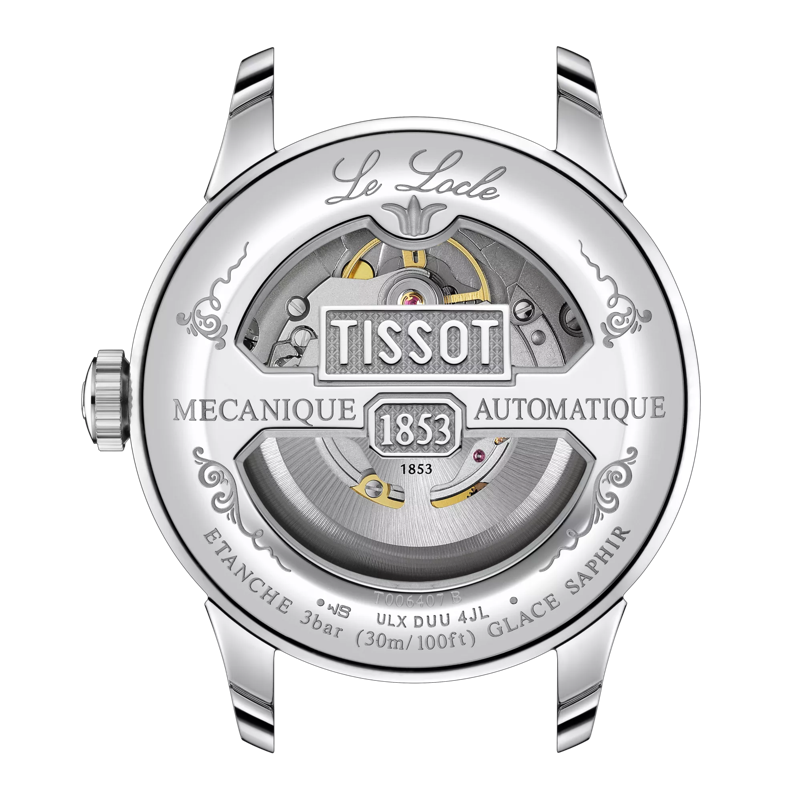 Back view of the watch case Tissot Le Locle Powermatic 80 20th Anniversary