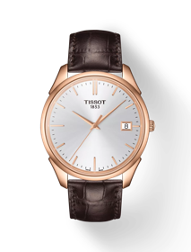 Front view of the watch Tissot Vintage Quartz NBA Special Edition 18K Gold with shadow