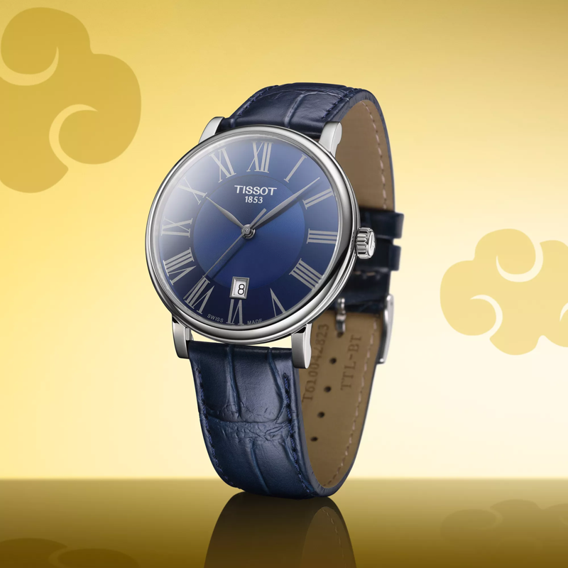 Tissot Carson Premium watch on a colored background